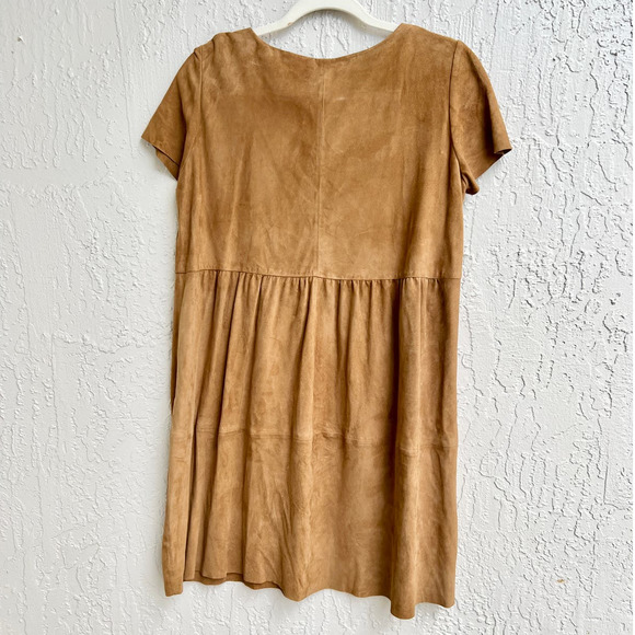 Ba&Sh Short Sleeve Goat Suede Leather V-Neck Mini Dress Beige Women's 2 / Medium - Picture 11 of 11